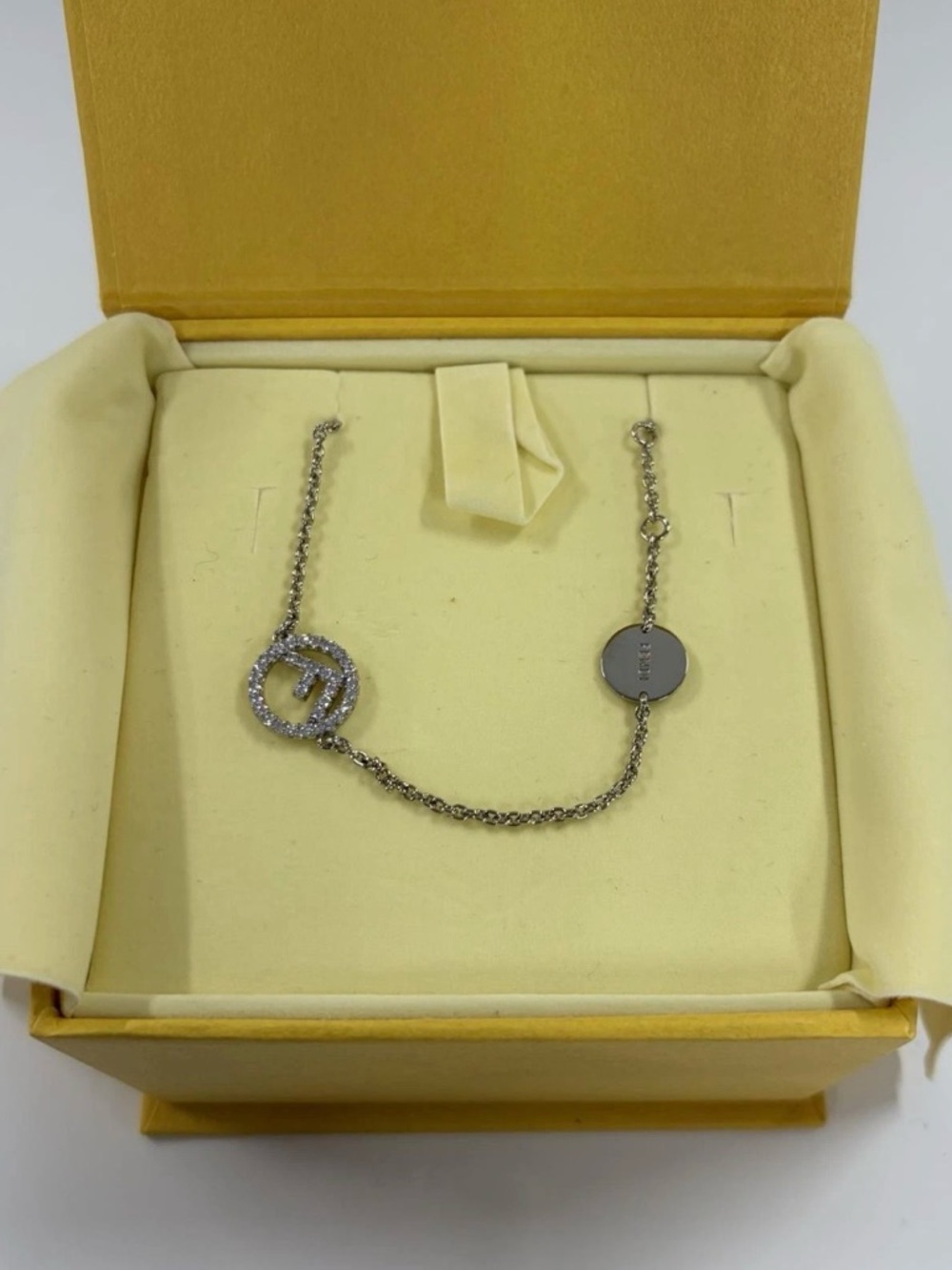 NIB Fendi Silver "F is Fendi" Crystal Logo Chain Bracelet ~ $330 RV